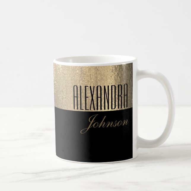 Yellow Gold and Black Elegant Name Coffee Mug (Right)