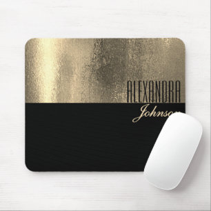 Yellow Gold and Black Simple Name Mouse Pad