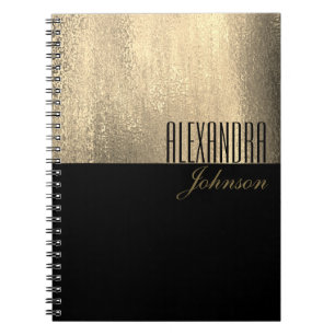 Yellow Gold and Black Simple Name Notebook