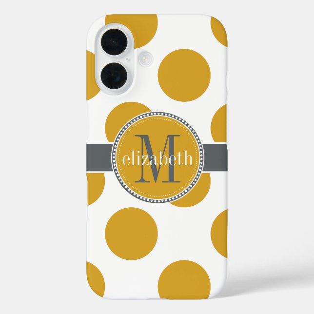 Yellow Gold and Grey Big Polka Dots Monogram Case-Mate iPhone Case (Back)
