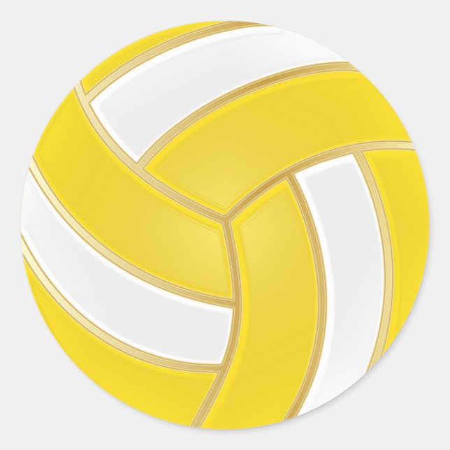 Yellow, Gold and White Volleyball Classic Round Sticker (Front)