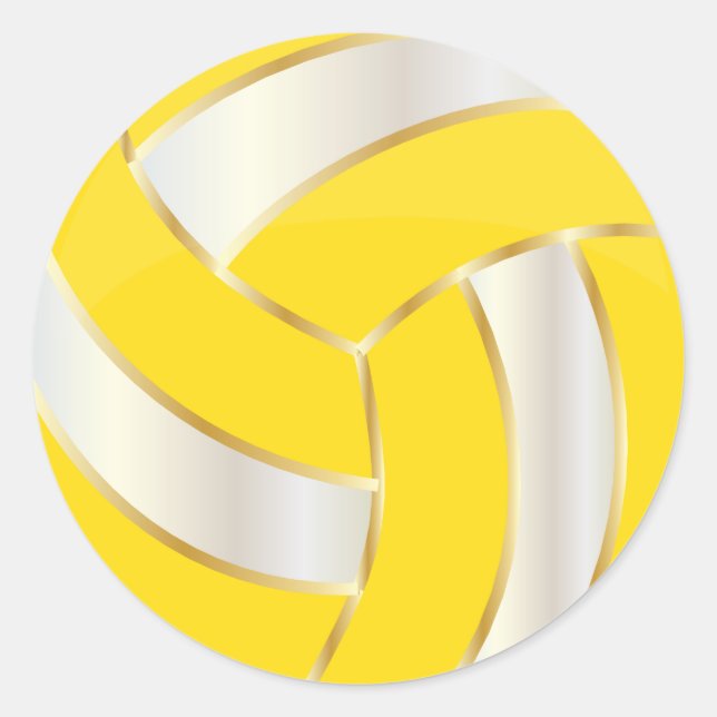 Yellow, Gold and White Volleyball Classic Round Sticker (Front)