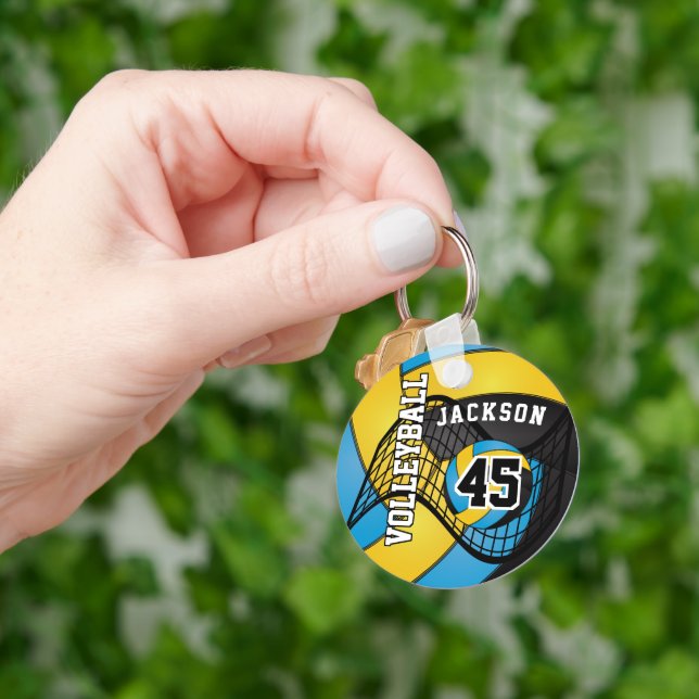 Yellow Gold, Black and Blue Volleyball Key Ring (Hand)