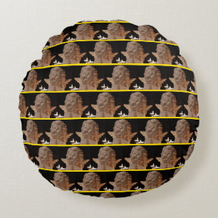 Yellow-Gold Black  'Angel in Candlelight' Round Cushion