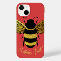 YELLOW GOLD BLACK BUMBLEBEE SCRIPT TEXT BEE RED