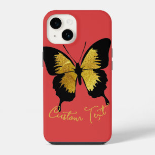 YELLOW GOLD BLACK BUTTERFLY CUSTOM SCRIPT TEXT RED iPhone 14 CASE