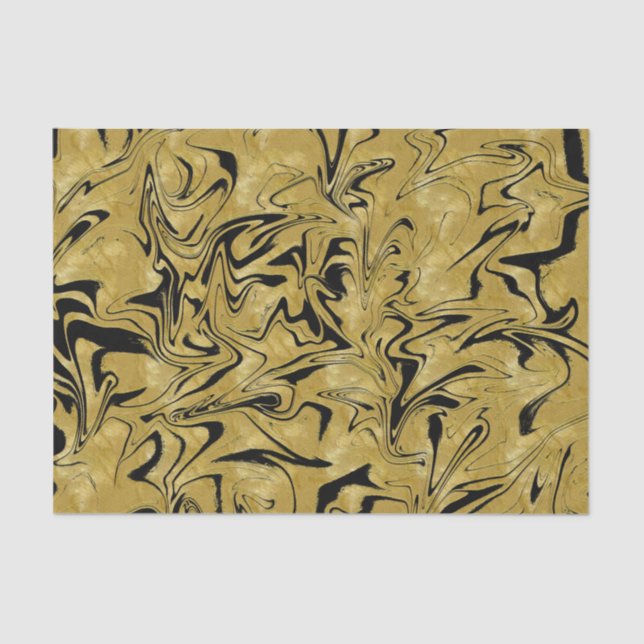 Yellow Gold & Black Elegant Glam Marble Swirl Tissue Paper (Front)