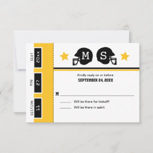 Yellow Gold Black Football Ticket Wedding RSVP Card