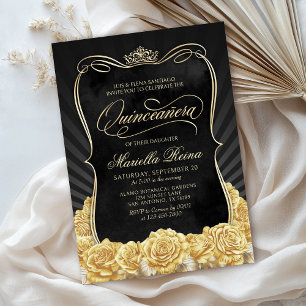 Yellow Gold Black Quinceañera Invitation