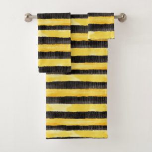 Yellow Gold Black Stripes Honey Bee  Bath Towel Set
