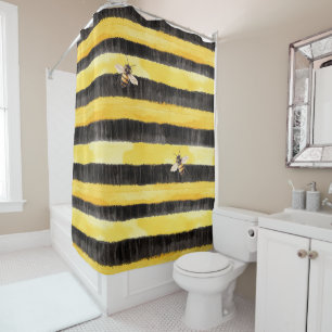 Yellow Gold Black Stripes Honey Bee  Shower Curtain