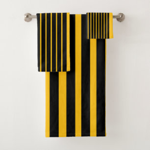 Yellow Gold Black Vertical Stripe  Bath Towel Set