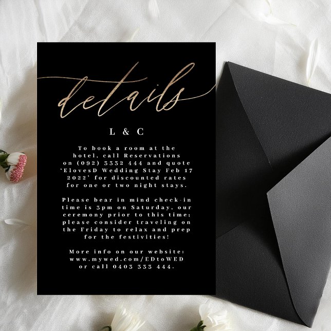 Yellow Gold Black White Calligraphy Modern Wedding RSVP Card (Creator Uploaded)