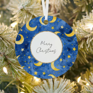 Yellow Gold Blue Stars Moons Christmas Metal Tree Decoration