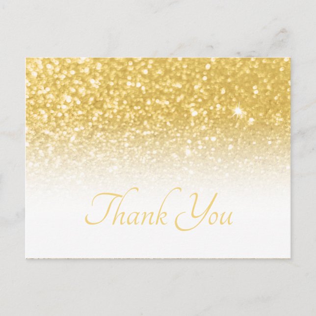Yellow Gold Bokeh Glitter White Ombre Thank You Postcard (Front)