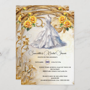 Yellow gold bridal gown roses luxurious flowers invitation