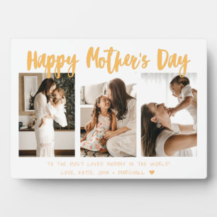Yellow Gold Calligraphy 3 Photo Mother’s Day Plaque