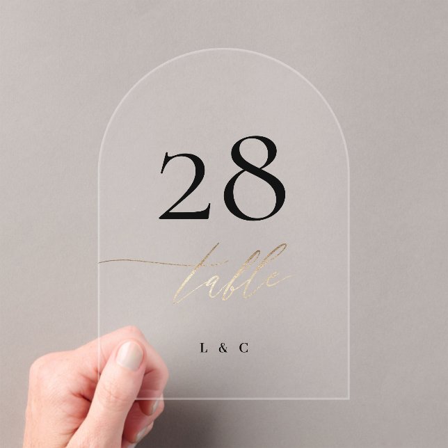 Yellow Gold Calligraphy Acrylic Arch Table Number (Insitu (Handheld))