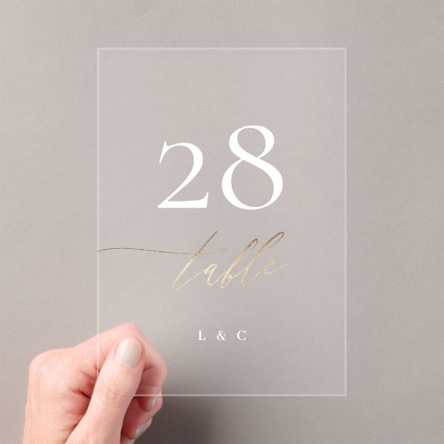 Yellow Gold Calligraphy Acrylic Arch Table Numbers (Insitu (Handheld))