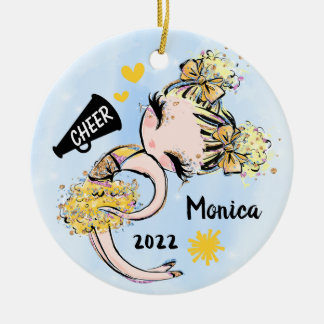 Yellow  Gold Cheerleader Girl Ornament Blonde Hair