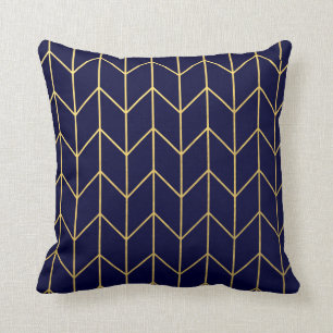 Yellow Gold Chevron Navy Blue Modern Chic Cushion