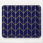 Yellow Gold Chevron Navy Blue Modern Chic Mouse Pad<br><div class="desc">Contemporary, gold foil chevron pattern printed on a navy blue solid colour background. GraphicsByMimi ©. (Gold foil is a printed photo effect). Use to create your own one of a kind gift for you or your friends and family by personalising it with your name, monogram, text or photo or leave...</div>