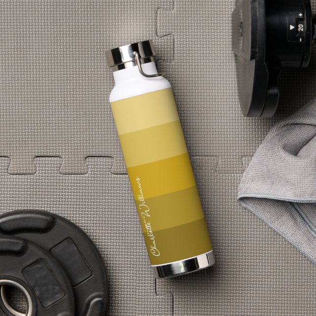 YELLOW GOLD COLOR STRIPE LINE PATTERN NAME  WATER BOTTLE (Gym)
