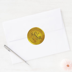 Yellow gold colour wax seal sticker with initials 