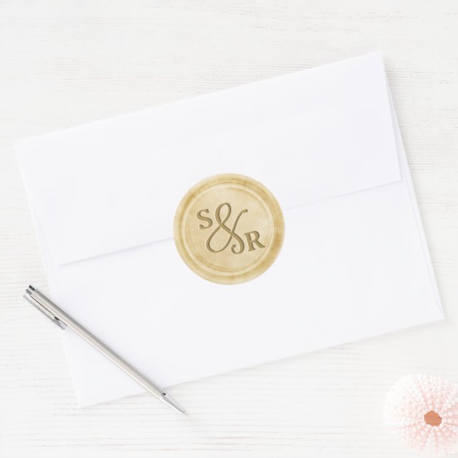 Yellow gold colour wax seal sticker with initials  (Envelope)
