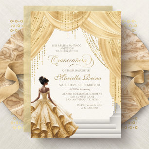 Yellow Gold Fairytale Dress Quinceanera Invitation