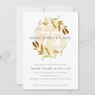 YELLOW GOLD FAUNA WREATH ANY AGE 75 BIRTHDAY CARD