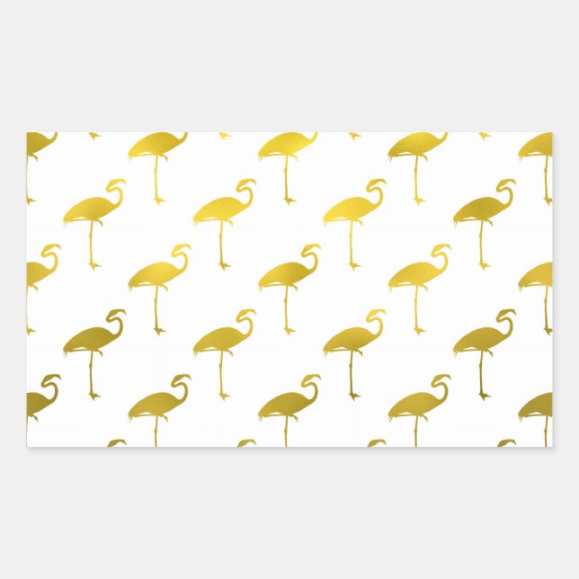 Yellow Gold Flamingo Faux Metallic Foil Tropical Rectangular Sticker (Front)