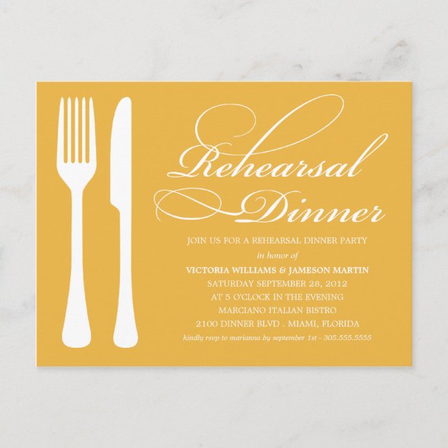 YELLOW GOLD FLATWARE | REHEARSAL DINNER INVITE (Front)