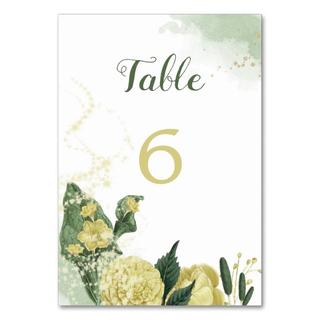 yellow gold flowers botanical table number (Front)