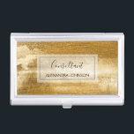 Yellow Gold Foil Luxury Brush Strokes Business Card Holder<br><div class="desc">Yellow Gold Foil Luxury Brush Strokes Business Card Holder with glam black hand lettered elegant typography for the monogram. The trendy yellow Gold Foil Business Card Holder can be customised for any profession. If the profession or name text does not fit your needs,  please contact the designer.</div>