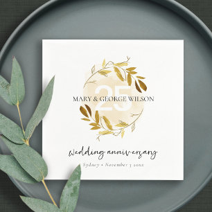YELLOW GOLD FOLIAGE WREATH ANY YEAR 25 ANNIVERSARY NAPKIN