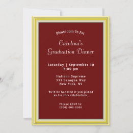 Yellow Gold Frame Maroon Dinner Graduation Invitation