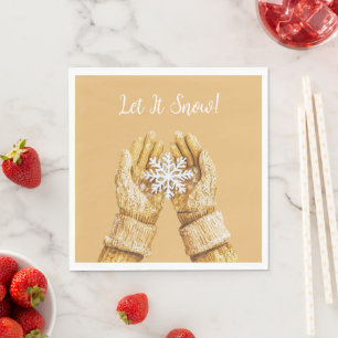 Yellow Gold Gloves Hands Snowflake Christmas Napkin