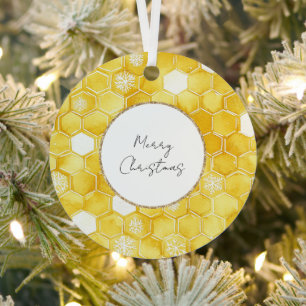 Yellow Gold Honeycombs Christmas Metal Tree Decoration