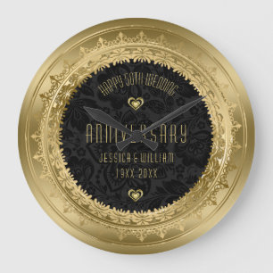 Yellow Gold Lace Frame 25th Wedding Anniversary Large Clock