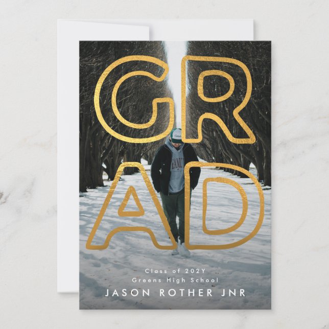 YELLOW GOLD LINE HOLLOW GRAD Contemporary Photo Announcement (Front)