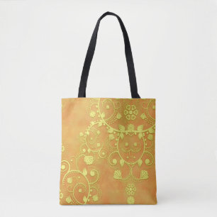 Yellow Gold Orange Fancy Floral Damask Tote Bag