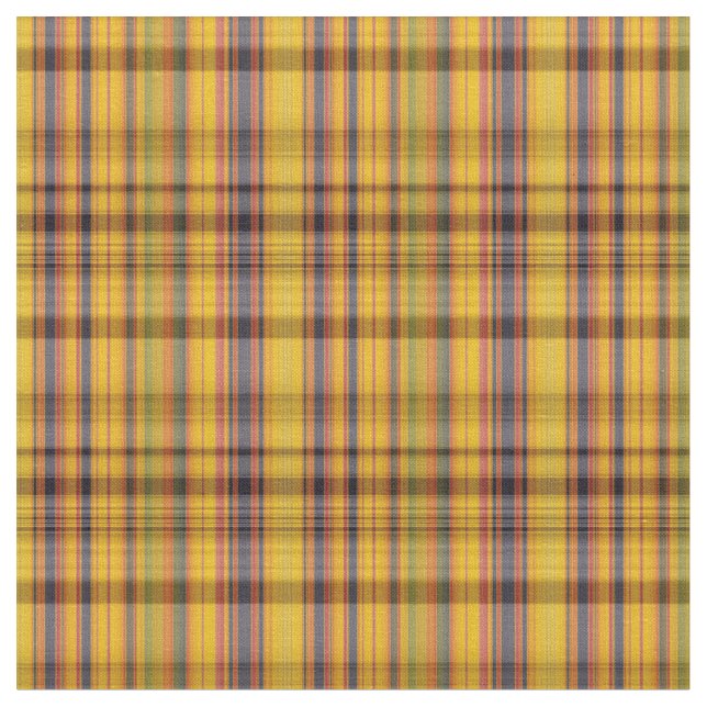 Yellow Gold Plaid Fabric With Blue Red Green (Close Up)