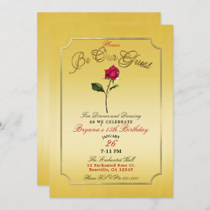 Yellow Gold Red Rose Beauty Birthday Party Invitation