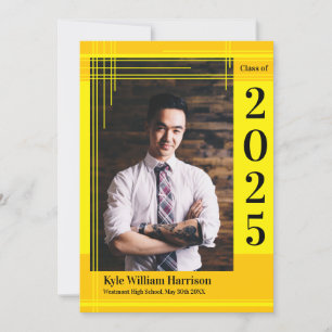 Yellow Gold School Colour Graduation Photo Plaid Invitation
