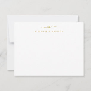 Yellow Gold Script Monogram Chic Swash Stationery Card