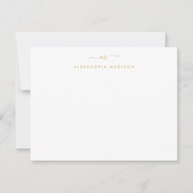 Yellow Gold Script Monogram Chic Swash Stationery Card (Front)