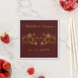 Yellow Gold script on Burgundy background Napkins