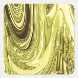 Yellow Gold Shiny Foil Flowing Wave Design Pattern Square Sticker