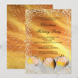 Yellow Gold Snow Bauble Christmas Holiday Party Invitation